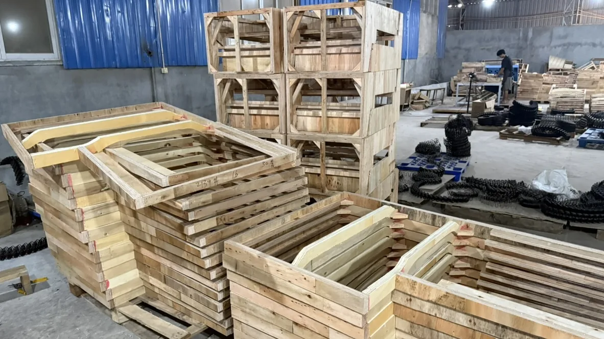 Stacks of wooden chair frames