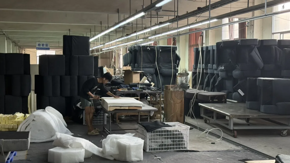 Upholstery workstation beside the inspection area