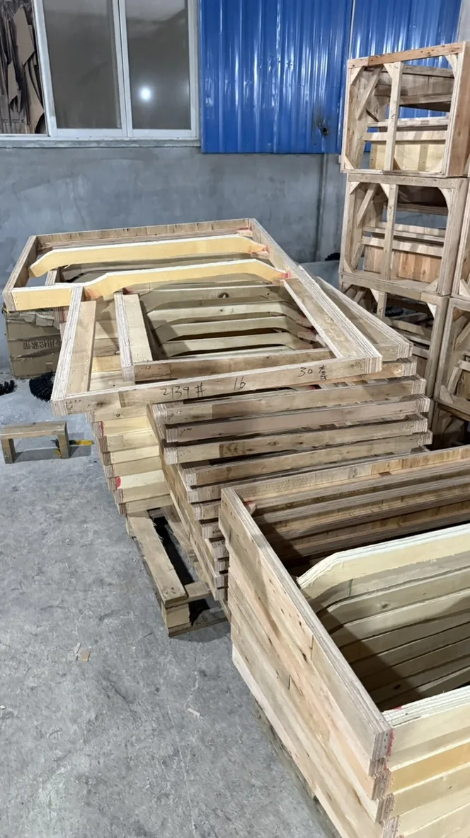 Portrait view of wooden chair frames and seat frames